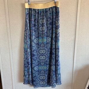 LuLaRoe Maxi Skirt Large Blue Paisley Boho Stretch Hippie Cottagecore Festival